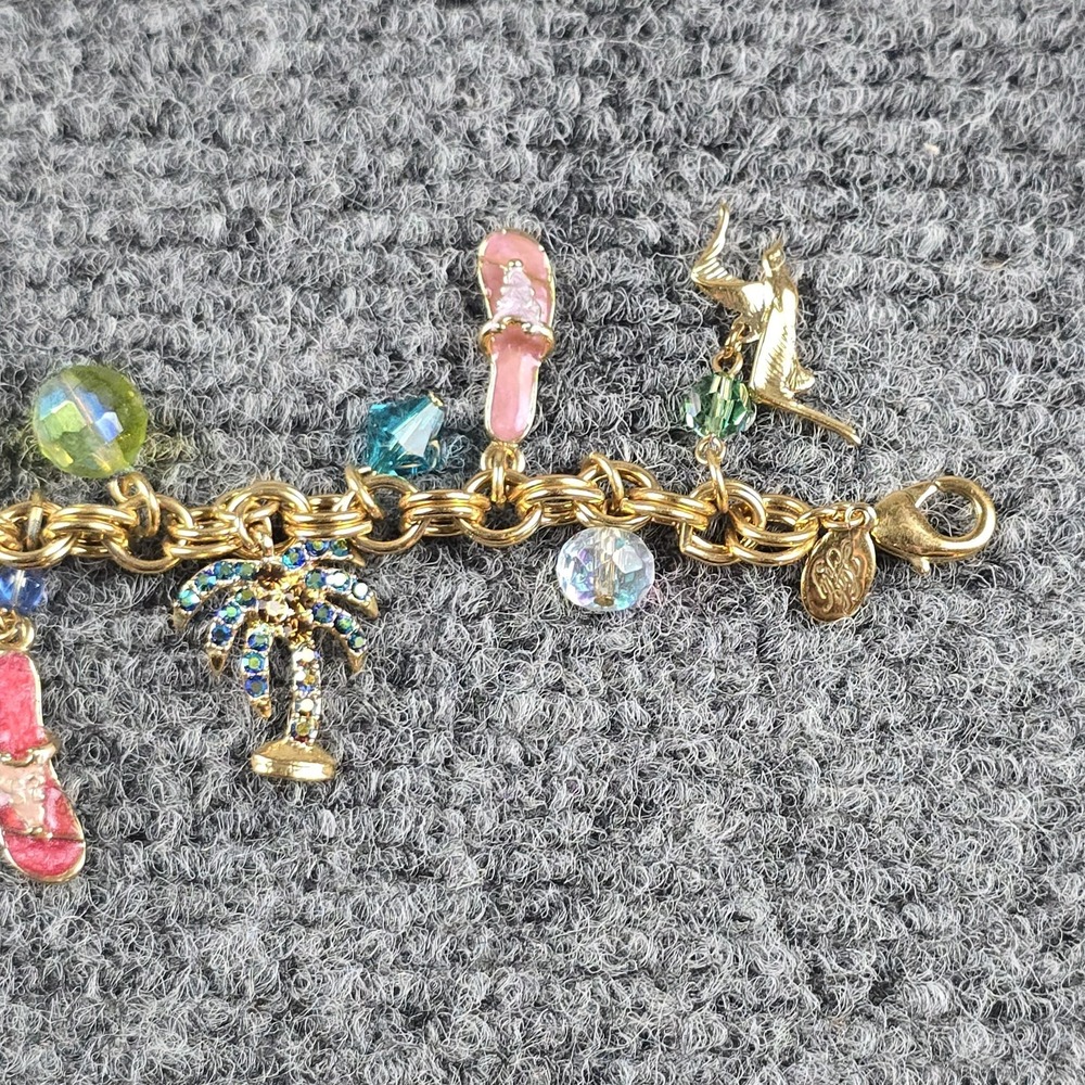 Vintage Kirks Folly Beach‎ Charm Bracelet Flip Flops Palm Seahorse Gold Tone - Picture 3 of 7